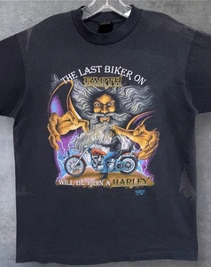 Vintage Harley Davidson The Last Biker On Earth 3D Emblem T-Shirt Large 21x27 ©️1990 - Bild 1 von 14
