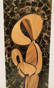 Vintage Holz Intarsien Wandrelief Abstrakt Madonna & Kind Mid Century - Bild 1 von 12