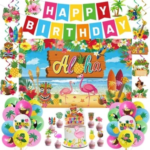 Aloha Beach Themed Party Decorations - Hawaiian Luau Birthday Supplies with Bann - Picture 1 of 7