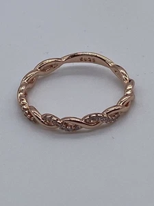 Rose Gold 925 Sterling Silver Twisted Rope Ring With Synthetic Diamond Accents - Picture 1 of 6
