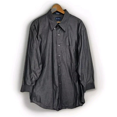 Men's 17-32 Dress Shirt Vintage PAUL FREDRICK Gray Long Sleeve Cotton Button Up - Image 1 of 4