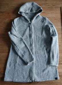 LL Bean Sweater Fleece Coat Pewter Grey Full Zip Long Hood Womens Sz L - Picture 1 of 7