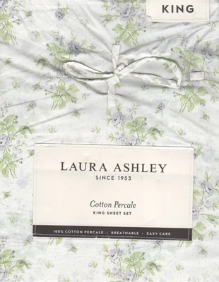 Juego de sábanas Laura Ashley King Rosebud Diva gris 4 piezas casa de campo elegante verde Foto 1 de 4
