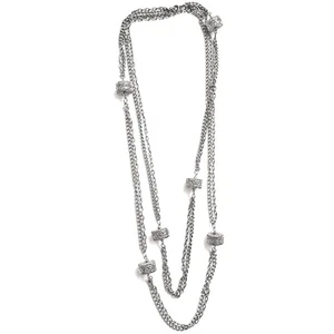 Collar de Plata Vintage 30" Multi Hilo Tambor Cuentas Desplazado Cadena Tono Plateado - Imagen 1 de 6