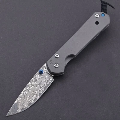 High Quality Gray Titanium Handle Damascus Steel Blade Survival Edc Pocket Knife - Image 1 of 4
