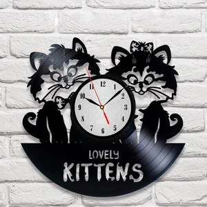 Kittens design vinyl record wall clock home art playroom bedroom shop vet office - Picture 1 of 1