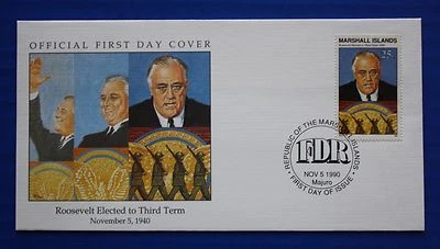 Marshall Islands (266) 1990 WWII: Roosevelt Elected to Third Term Official FDC - Image 1 of 2