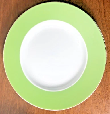 Pottery Barn "Great White" Green/Lime Rim Dinner Plate(s) 10-1/2" - Image 1 of 4