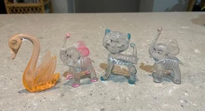 4 Vtg Lucite Animals elephant cat swan Plastic figurine Side Show Carnival Prize - Picture 1 of 10