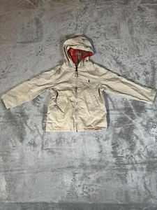 Boys Polo Ralph Lauren Zip Up Jacket Reversible Hood Cream Red Plaid Youth Sz 6 - Picture 1 of 11
