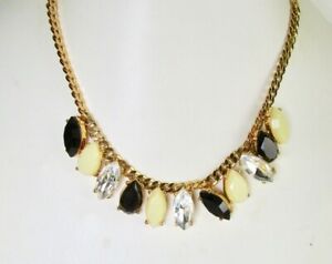 Kate Spade Collar Multi Stone Necklace Clear Crystal Black and Beige Gold Tone 