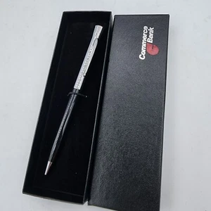 Bolígrafo publicitario de marketing de banco de comercio vintage negro y cromado - Imagen 1 de 3