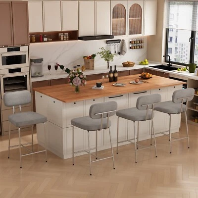 27" Counter Height Bar Stool Set of 4, Kitchen Fabric Barstool with Back - Image 1 of 4