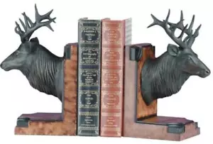 Bookends Bookend MOUNTAIN Lodge Majestic Elk Head Ebony Chocolate Brown Black - Picture 1 of 1