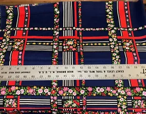 Vintage Red/White/Flowers Stripes on Navy Cotton Fabric 44" x 2 yds - Picture 1 of 2