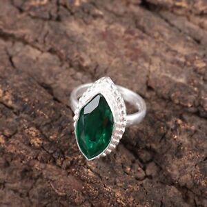 Gift For Her 925 Silver Natural Green Emerald Band Ring Size