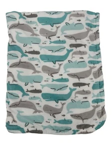 Carters Aqua Blue Gray Whales Baby Blanket Plush Teal Fish Lovey Security 2019 - Picture 1 of 6