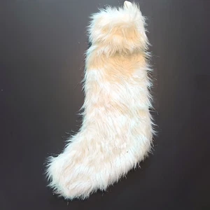 Isaac Mizrahi White Faux Fur Christmas Stocking Silver Tinsel Designer Glam NEW - Picture 1 of 5