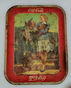 VINTAGE ORIGINAL 1942 COCA COLA 2 GIRLS AT CAR SERVING TRAY - Picture 1 of 8