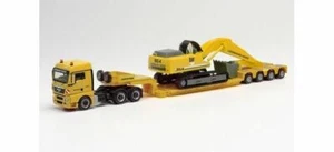 HO 1:87 Herpa # 312301 MAN TGX w/ Heavy HaulLowboy Trailer & Excavator - Weiss - Picture 1 of 1