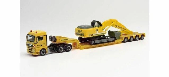 HO 1:87 Herpa # 312301  MAN TGX w/ Heavy HaulLowboy Trailer & Excavator - Weiss - Image 1 of 1