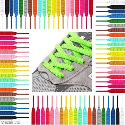 Flat Shoe Laces Boots Trainers Skate Football Coloured Shoelaces Adult Kids - Image 1 of 4