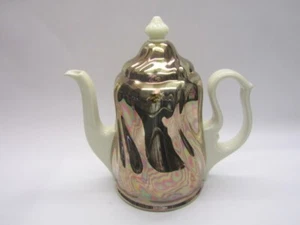 Porzellan Kanne Kaffee-Teekanne weiß abn. Metallhaube silberfarben 1950 er 1,3 L - Bild 1 von 11