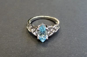 TOPACIO AZUL GENUINO 1.01 CT ANILLO DE COMPROMISO ORO BLANCO DE 14 K - Imagen 1 de 10