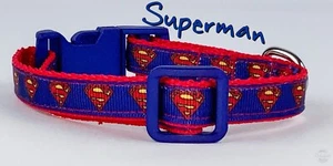 Superman cat or small dog collar 1/2" wide adjustable handmade bell or leash - Picture 1 of 12