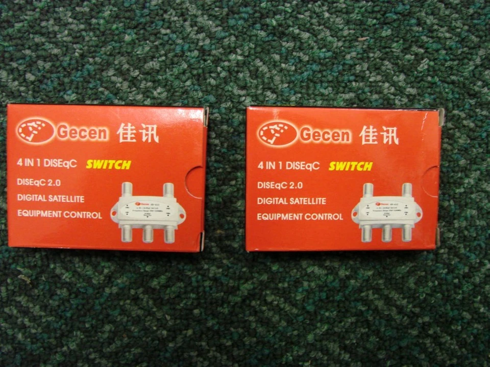 2 Gecen GD-41C 4in1 Satellite DiSEqC Switch for FTA DVB-S2 receiver 950-2400 MHz - Image 1 of 1
