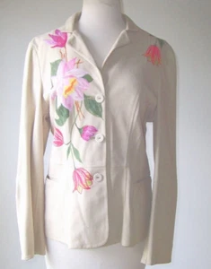 PHILOSOPHY di A FERRETTI Beige Floral Print Painted Suede Blazer Jacket 46 10 - Picture 1 of 4