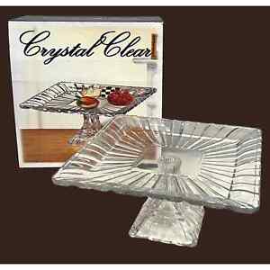 Crystal Clear CAKE PLATE 11" Footed Glass Stand PLATTER Alexandria -Japan BOX!