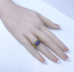 ESTATE 18k Yellow Gold 0.80 CT Tanzanite Diamond Buckle Cocktail Ring Size 6.5 - Picture 1 of 5