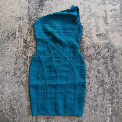 Vestido ajustado Dolce and Diva para mujer talla pequeña verde azulado vendaje un hombro sin mangas Foto 1 de 4