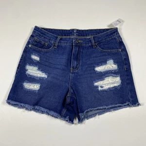 NWT NY&C Womens Blue High Rise Frayed Hem Ripped Distressed Denim Shorts Size 12 - Picture 1 of 5