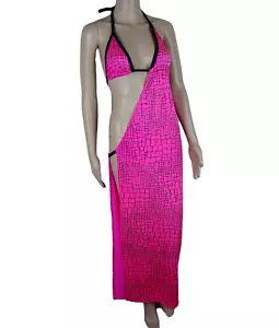 Long Pink Dress Cut Out Lap Dance Outfit Pole Wear Sexy Stripper Gown Size 10 12 - Picture 1 of 5