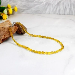 Natural Yellow Sapphire Smooth Oval Shape Gemstone Beaded Women Necklaces 24'' - Picture 1 of 14