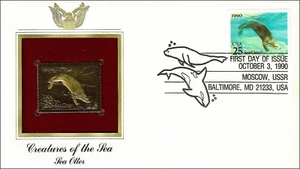 Sea Otter Sea Animals Russian USA Golden Gold 22k Plated Stamp FDC 1990 - Picture 1 of 1