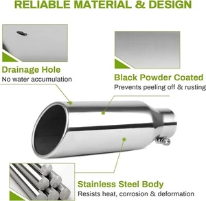 2.5"Inlet 4"Outlet 12"Long Stainless Steel Rolled Edge Tip 2.5x4x12 Chrome - Picture 1 of 10