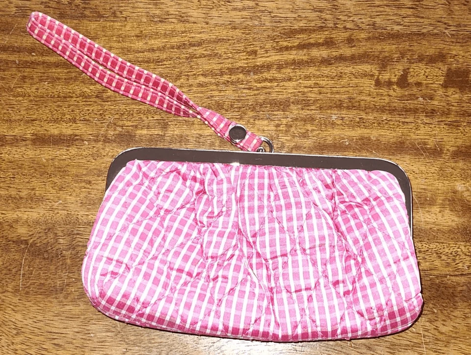 Vera Bradley Silk Collection Pink Checked Wristlet Retired Pattern - Image 1 of 4