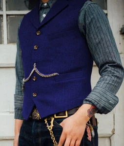 Chaleco de tweed para hombre caza espina de arenque lana retro boda novio trabajo S-3XL+ - Imagen 1 de 23