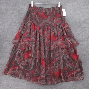 Lauren Ralph Lauren Skirt Womens 10P Petite Red Paisley Midi Layered Ruffles - Picture 1 of 12