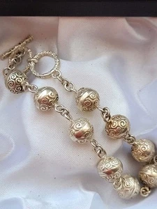 TJC Sterling Silver Decorative 9mm Ball Bead & T Bar Bracelet 19-21cm 17.16gs - Picture 1 of 20
