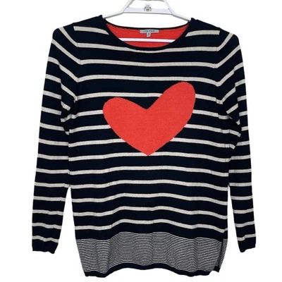 Lisa Todd Sweater Black White Stripe Red Orange Heart Cotton Cashmere Blend XS - Image 1 of 4