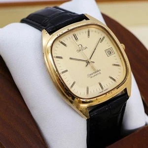 Orologio Omega Seamaster Quarzo Oro Antico Quadrante Nero Non Funzionante Da Riparare - Foto 1 di 10