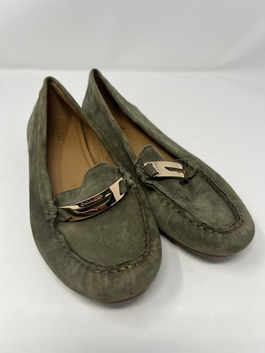 Mocassini Coach Olympia verde oliva guida scamosciati taglia 8B usati in ottime condizioni scarpe eleganti