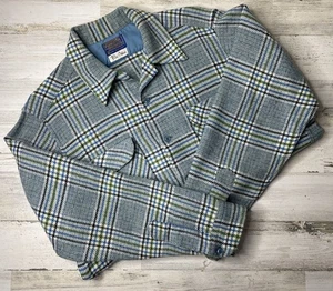 VTG Pendleton Roos Atkins Plaid Wool Button Up Shirt Blue Brown Men’s Size L EUC - Picture 1 of 9