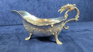 "Barco de salsa vintage adornado plateado con mango de halcón y patas frontales, 9"" elegante". - Imagen 1 de 14