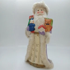 Old World Santa Porcelain Figurine with Fur on Hat, Purple Robe Father Christmas - Bild 1 von 13