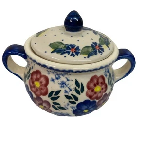Polish Pottery Sugar Bowl Hand Painted Boleslawiec With Lid Cer-raf - Picture 1 of 8